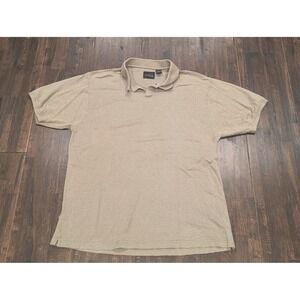 Studio Bill Blass Polo Shirt Mens Large Tan Herringbone Short Sleeve Golf Casual